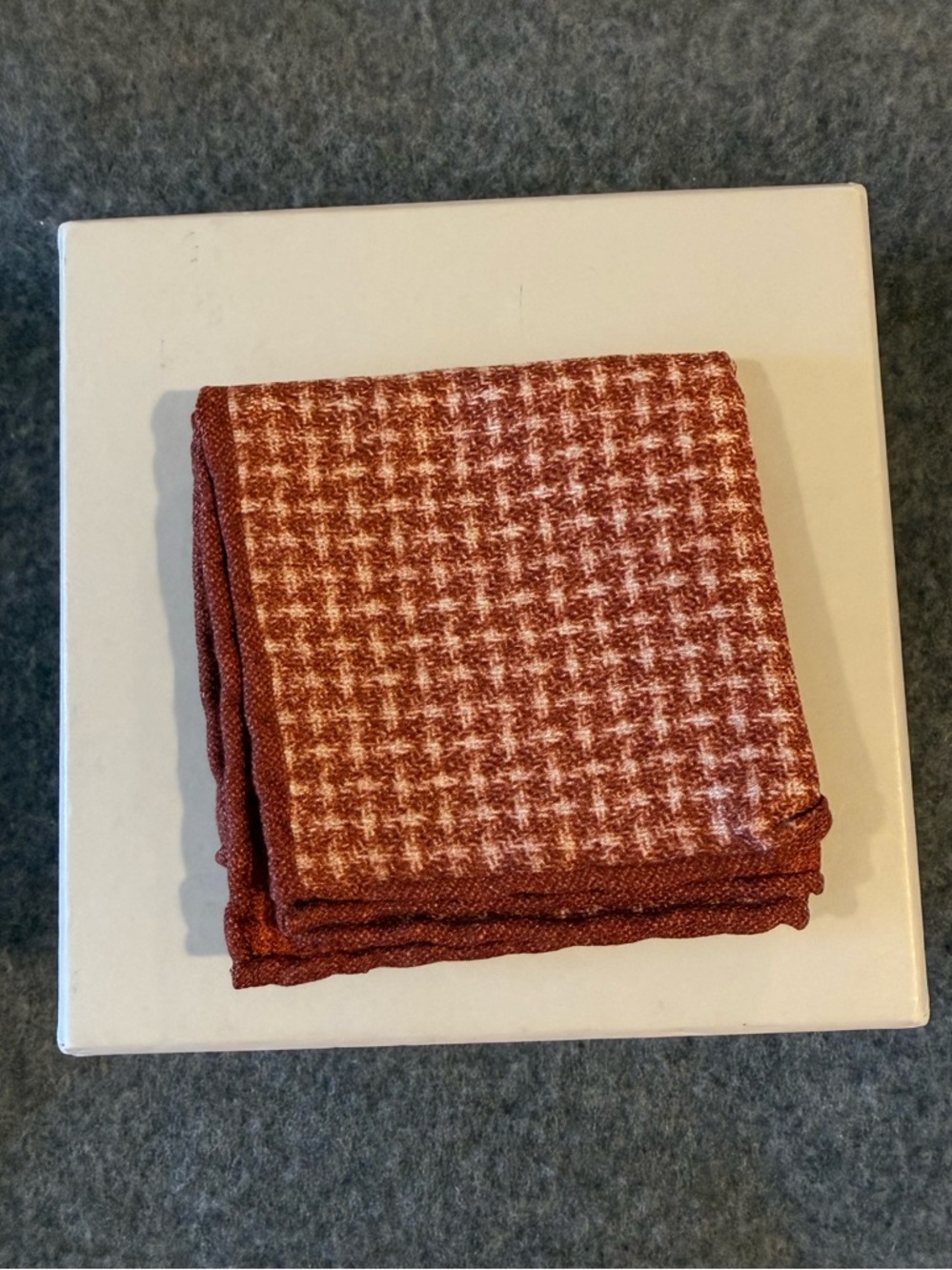 Brunello Cucinelli Rust and Cream Houndstooth Pocket Square